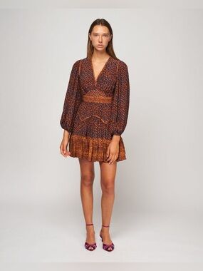 Ulla Johnson Dress Womens 2 Silk Agate Hyana Boho Long Sleeve Mini